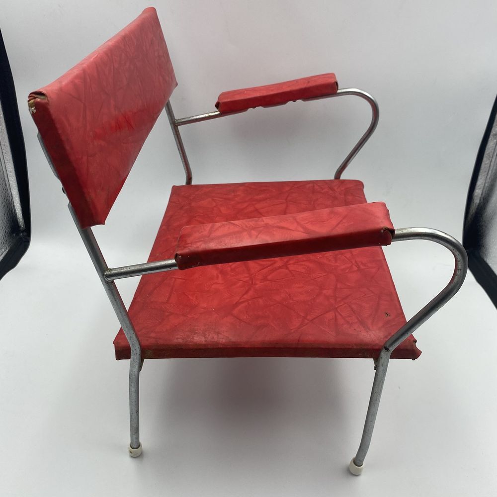 Vintage 1950s Retro Red Vinyl Child's Booster or Doll Chair Metal Frame - Picture 2 of 8